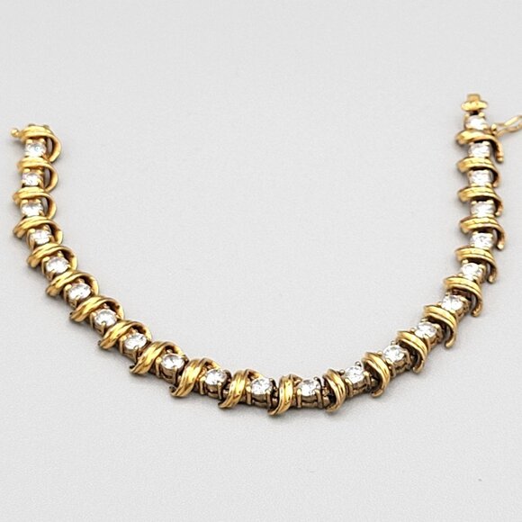 Gold Shell Tennis Bracelet Prong Set Rhinestone Crystals Safety Clasp 6 3/4 in - Picture 5 of 7